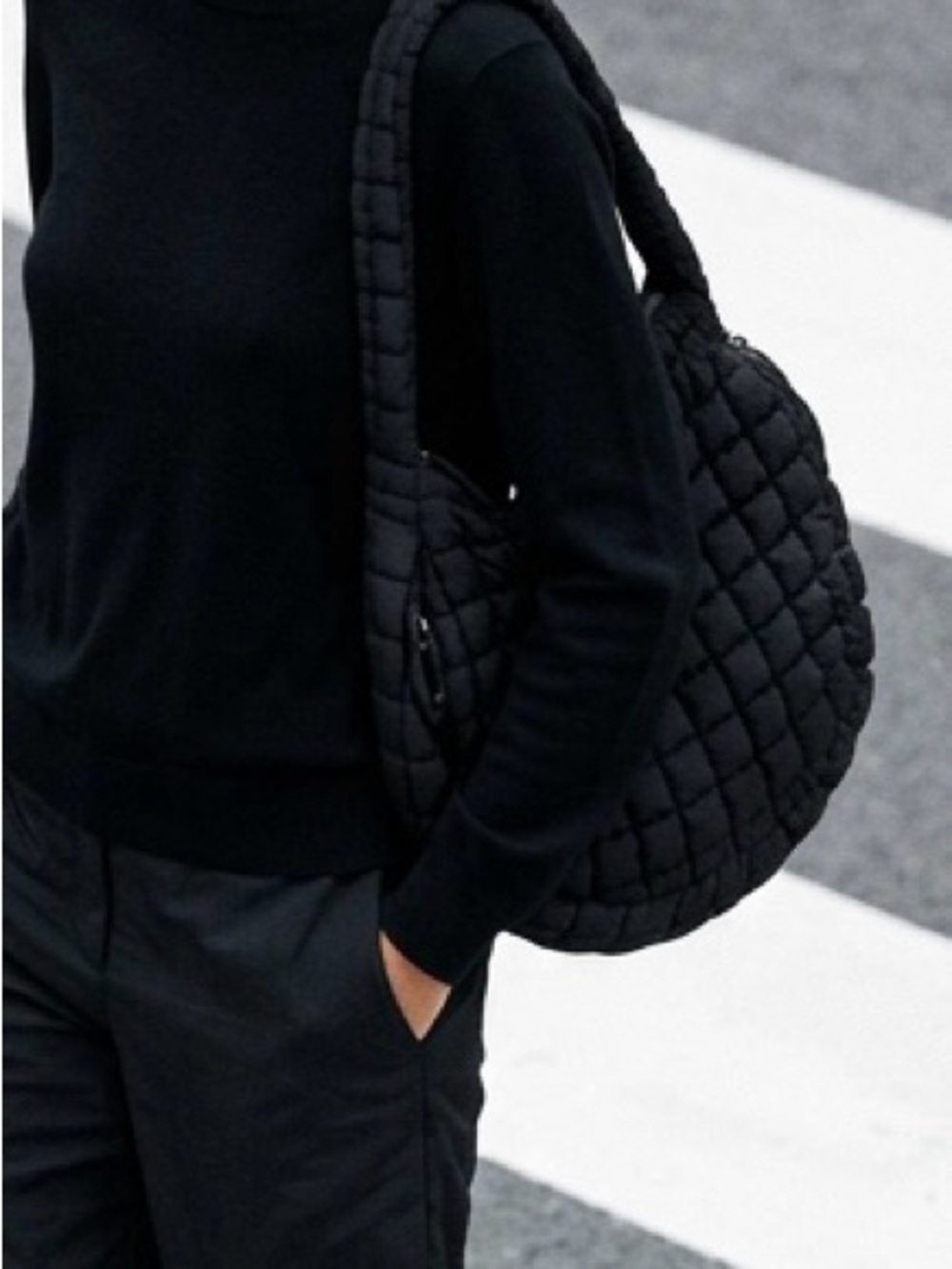 Quilted Black Shoulder Tote Bag - Modern Everyday Carry